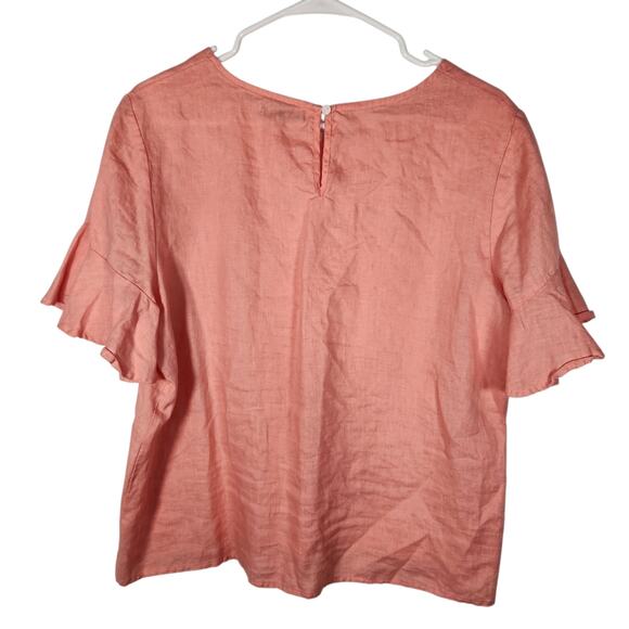 For Cynthia Linen Ruffled Sleeves Top PXL Beach Minimalist Cottagecore Coastal - Picture 2 of 7